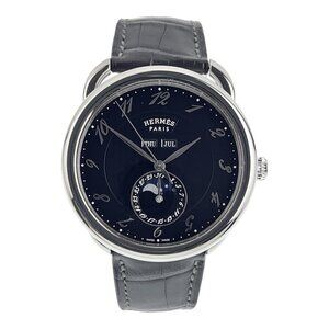 Hermes Arceau Stainless Steel Grey Black Dial 43mm Automatic Mens Watch AR8.810